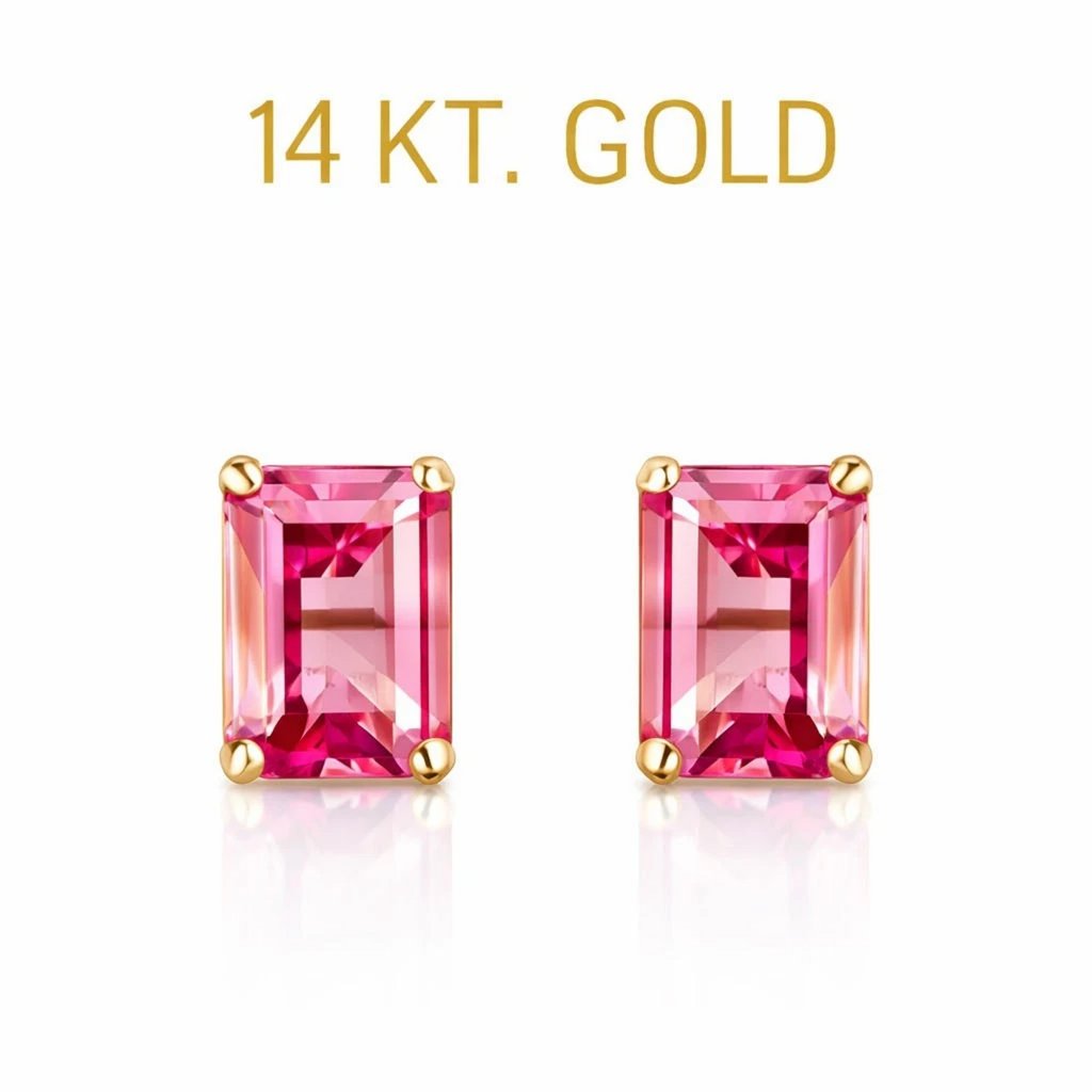 Genuine 2.26 Cts Pink Sapphires Stud Earrings 14k Gold